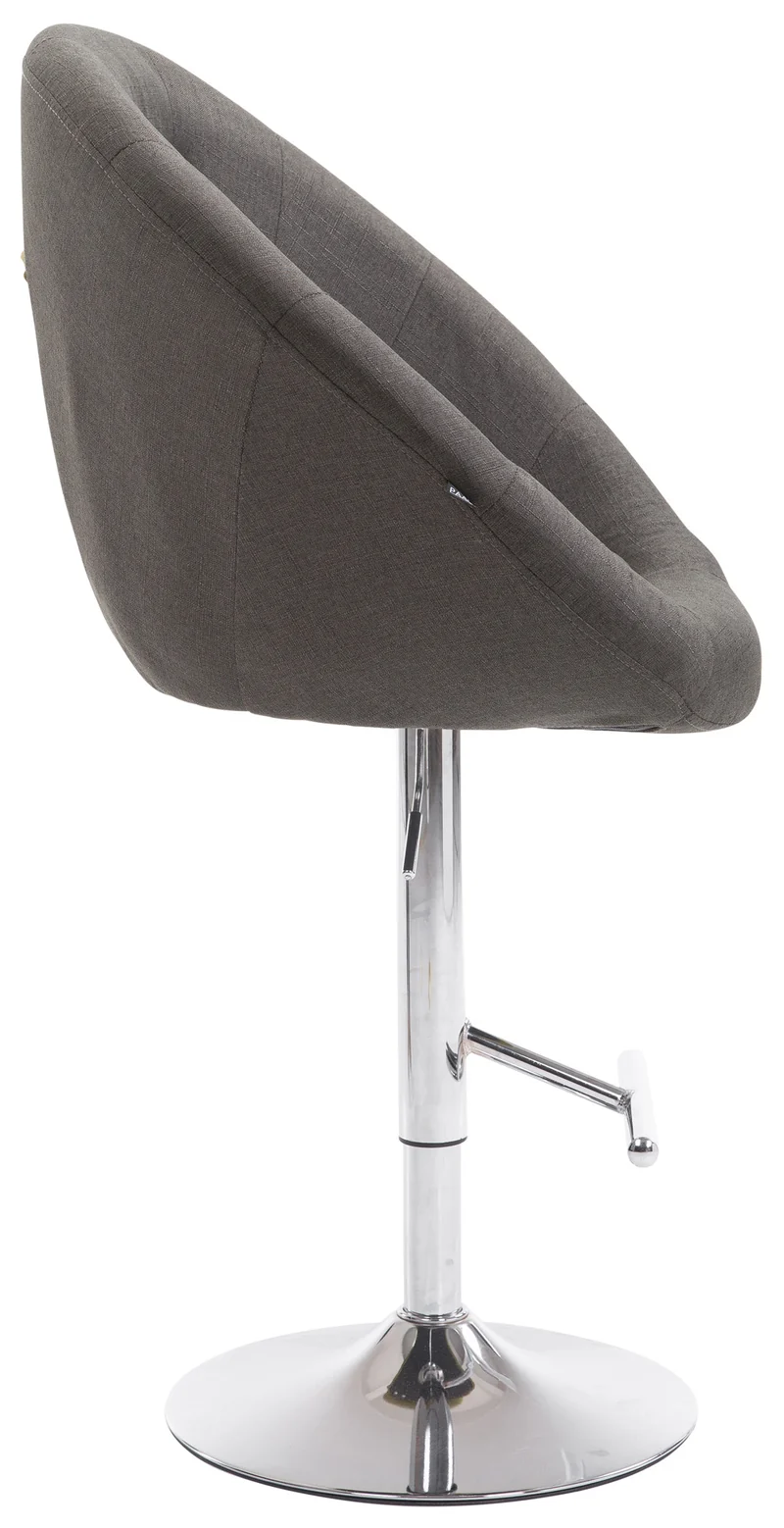 Tabouret de bar design moderne forme œuf capitonné avec repose-pieds en métal chromé tissu gris foncé TDB10335