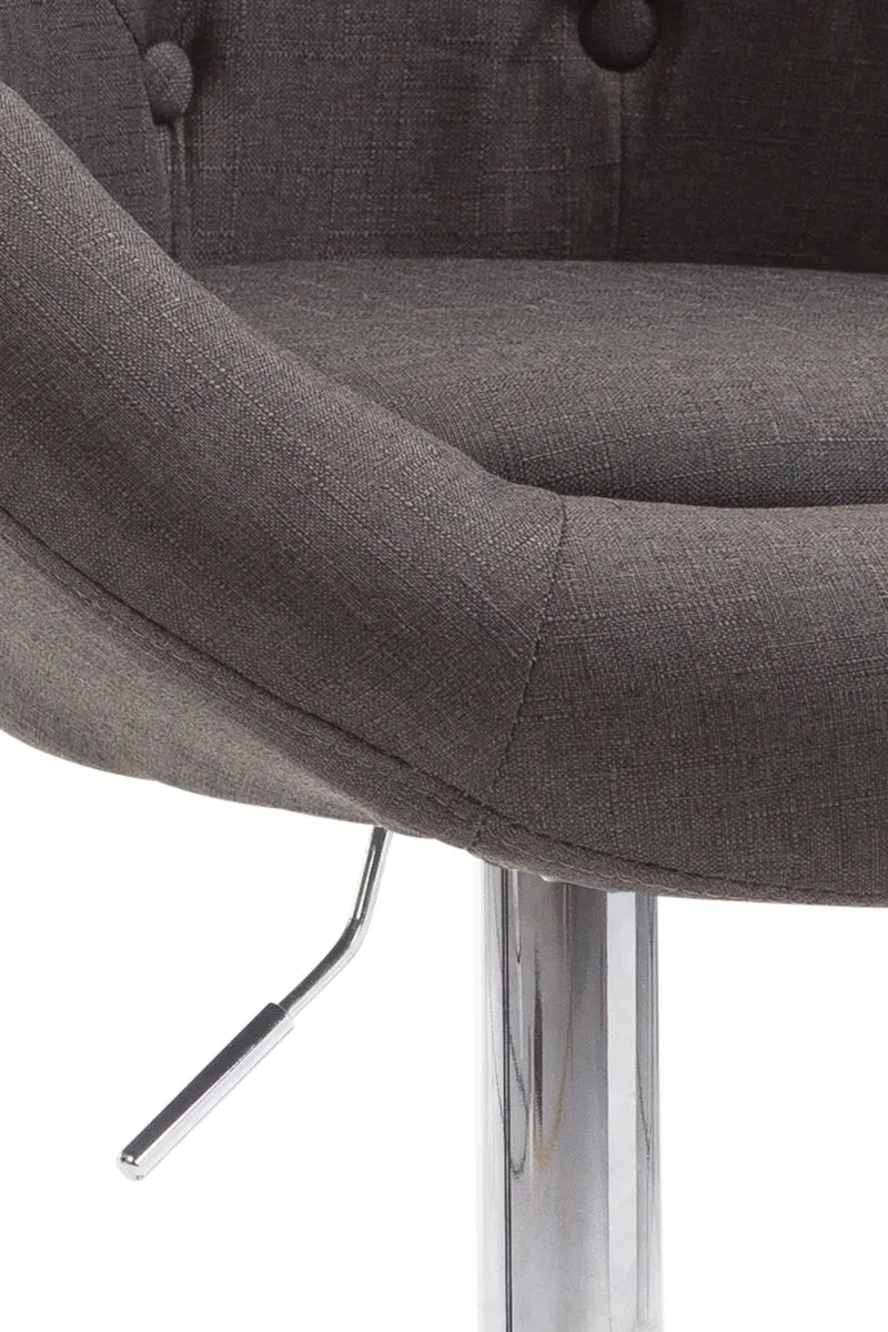 Tabouret de bar design moderne forme œuf capitonné avec repose-pieds en métal chromé tissu gris foncé TDB10335