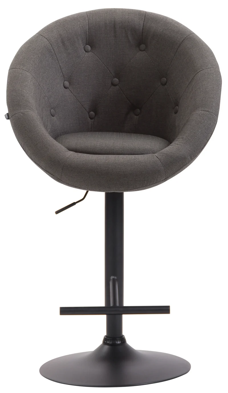 Tabouret de bar design moderne forme œuf capitonné avec repose-pieds en métal noir tissu gris foncé TDB10324