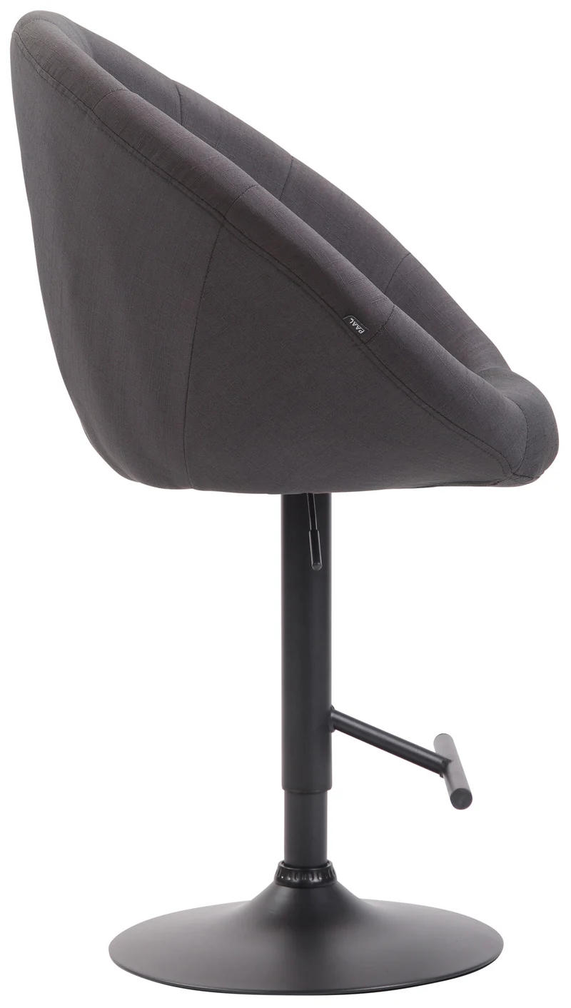 Tabouret de bar design moderne forme œuf capitonné avec repose-pieds en métal noir tissu gris foncé TDB10324