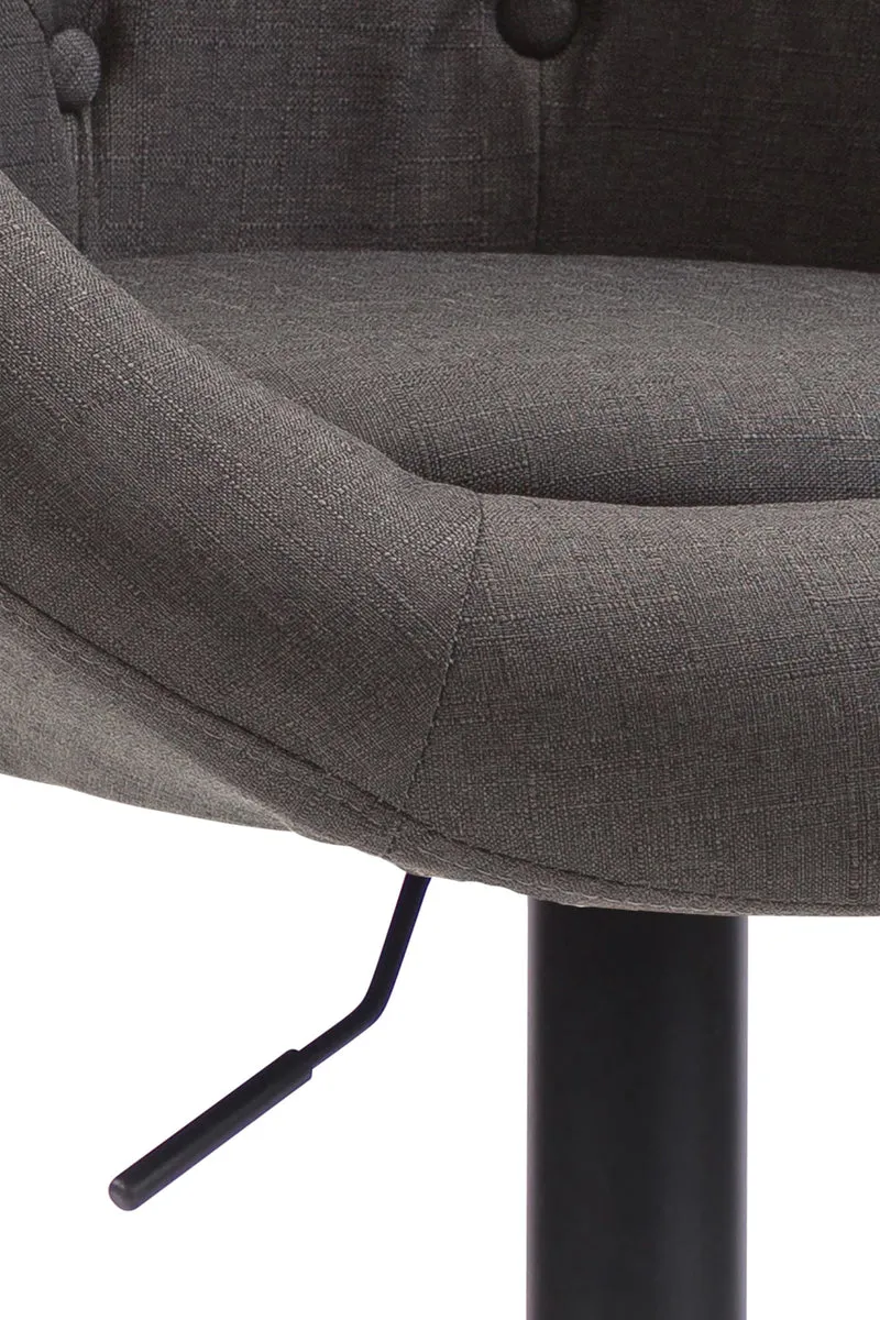 Tabouret de bar design moderne forme œuf capitonné avec repose-pieds en métal noir tissu gris foncé TDB10324