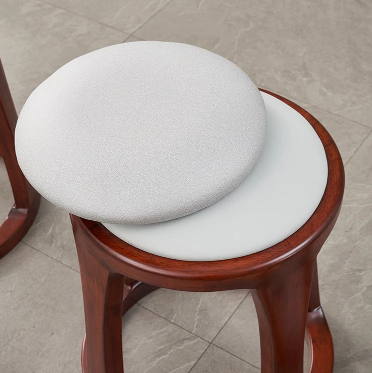 Traditional Chinese Synthetic Fabric & Faux Nappa Leather Rubberwood Round Low Stool For Living Room And Bedroom