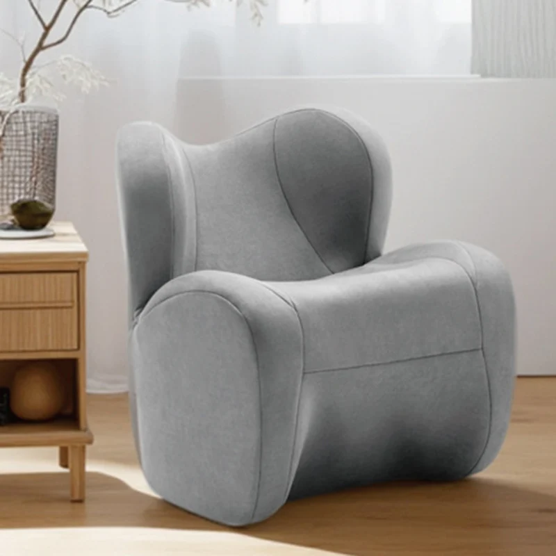 Modern Minimalist Linen & Velvet EPS Curved Accent Chair With Backrest And Storage Pocket For Living Room
