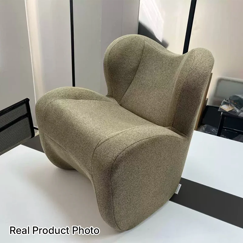 Modern Minimalist Linen & Velvet EPS Curved Accent Chair With Backrest And Storage Pocket For Living Room
