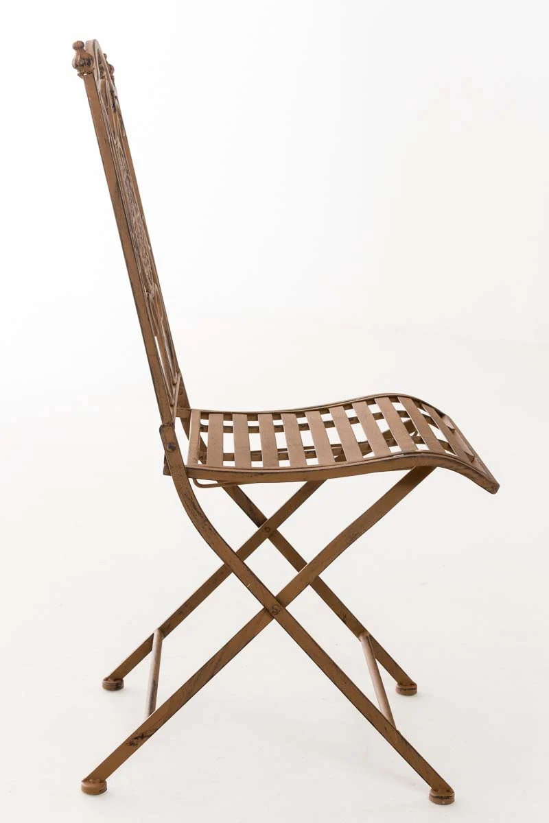 Chaise de jardin balcon terrasse design rustique pliable en métal marron vieilli 10_0003032
