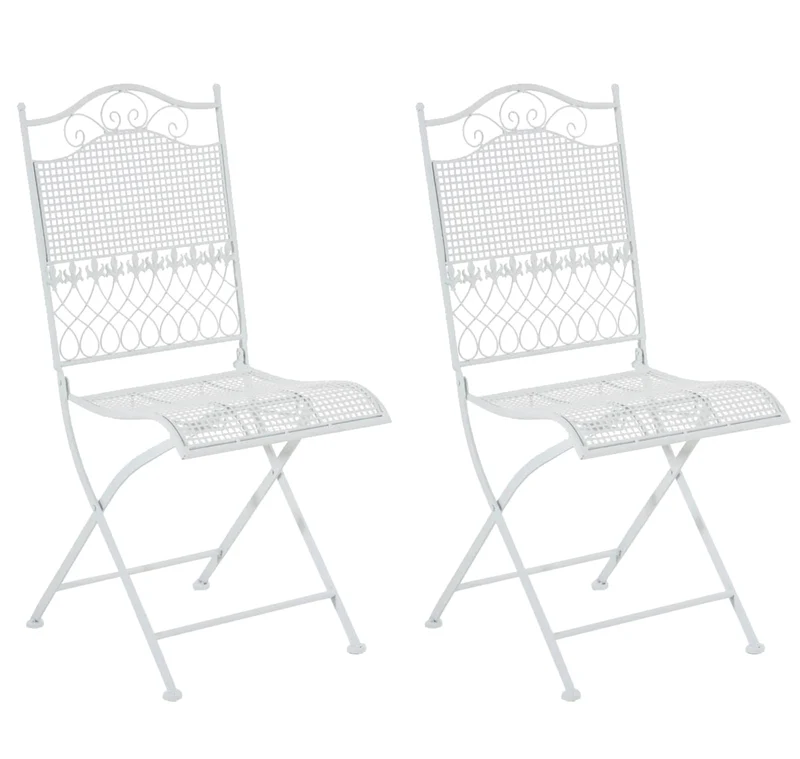 Lot de 2 chaises de jardin pliable balcon terrasse design rustique en métal blanc 10_0002838