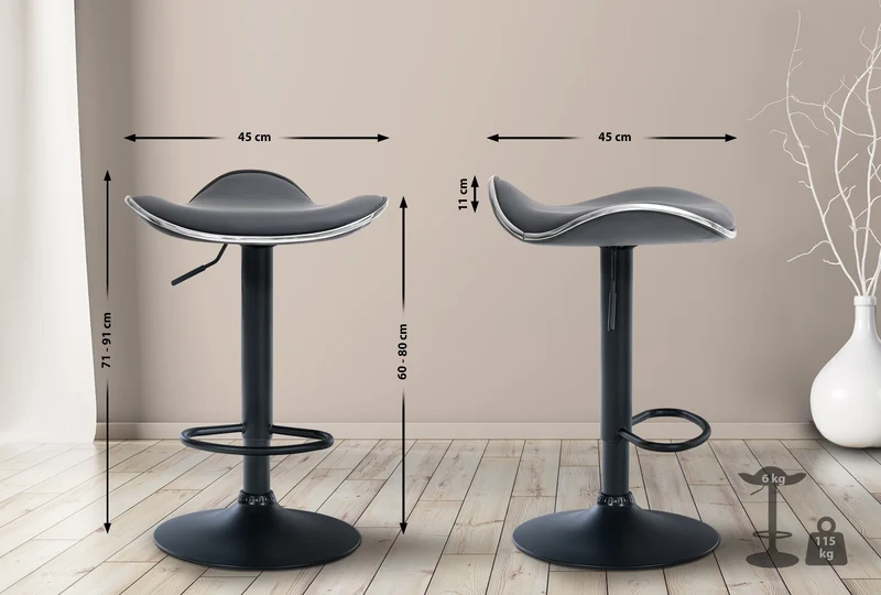 Tabouret de bar x1 assise ergonomique en PVC gris pied en trompette en métal noir 10_0005749