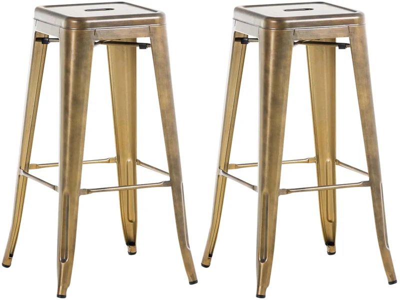 Lot de 2 tabourets de bar hauteur 76 cm design industriel structure robuste à quatre pieds métal doré 10_0005572