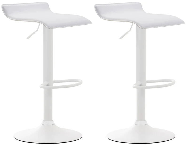 Lot de 2 tabourets de bar design minimaliste hauteur réglable repose-pieds en PVC blanc et métal blanc 10_0005560