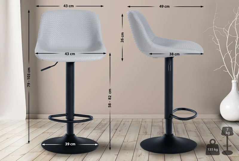 Lot de 2 tabourets de bar rotation à 360°en PVC gris pieds en trompette métal noir 10_0006599