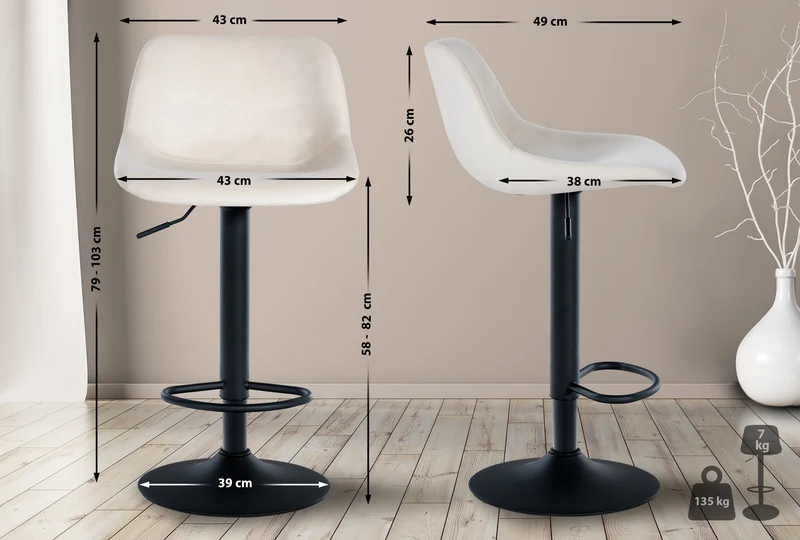 Tabouret de bar x1 rotation à 360°en velours crème pieds en trompette métal noir 10_0006522