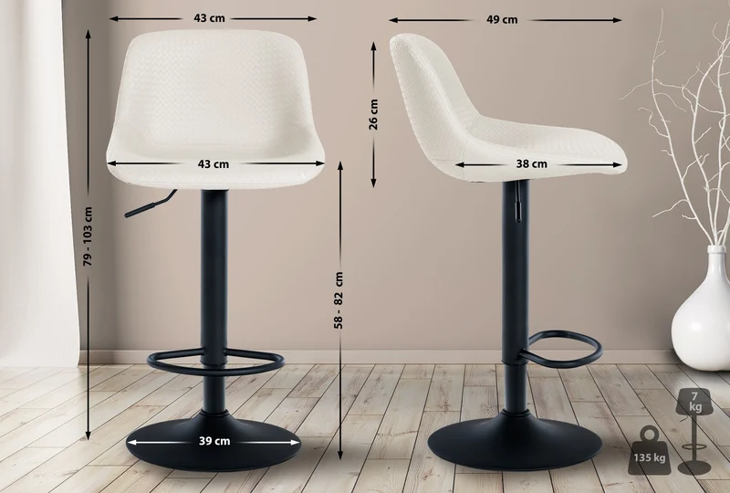 Tabouret de bar x1 rotation à 360°en PVC crème pieds en trompette métal noir 10_0006382