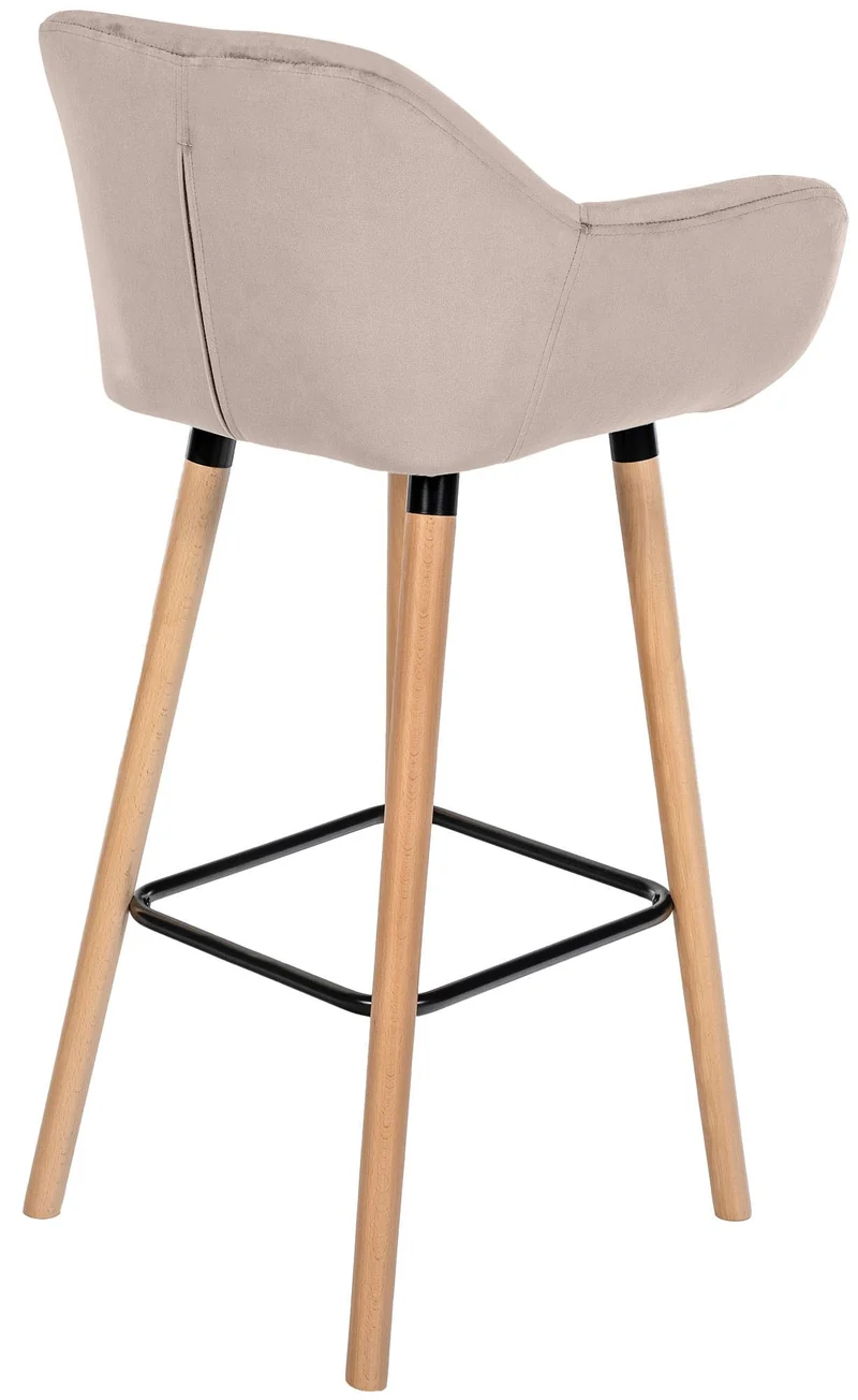 Lot de 2 tabourets de bar design scandinave en velours crème cadre en bois repose-pieds en métal 10_0006762