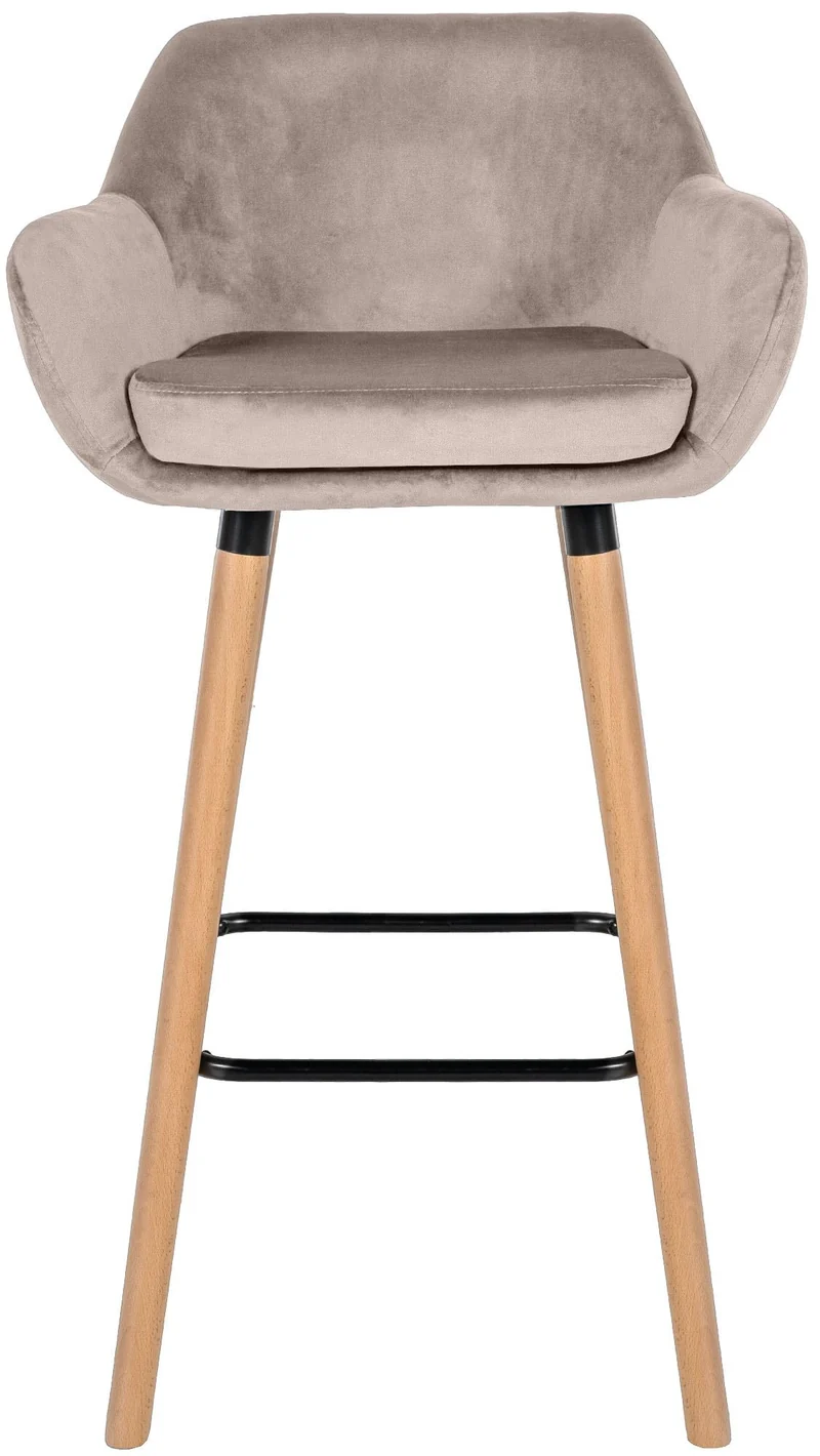 Lot de 2 tabourets de bar design scandinave en velours crème cadre en bois repose-pieds en métal 10_0006762