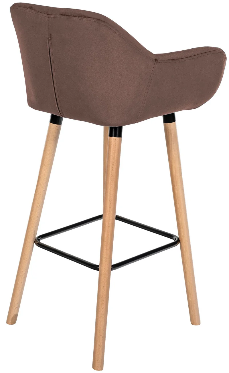 Lot de 2 tabourets de bar design scandinave en velours marron cadre en bois repose-pieds en métal 10_0006589