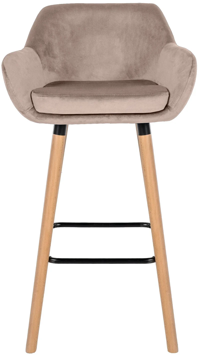 Lot de 2 tabourets de bar design scandinave en velours gris clair cadre en bois repose-pieds en métal 10_0006450