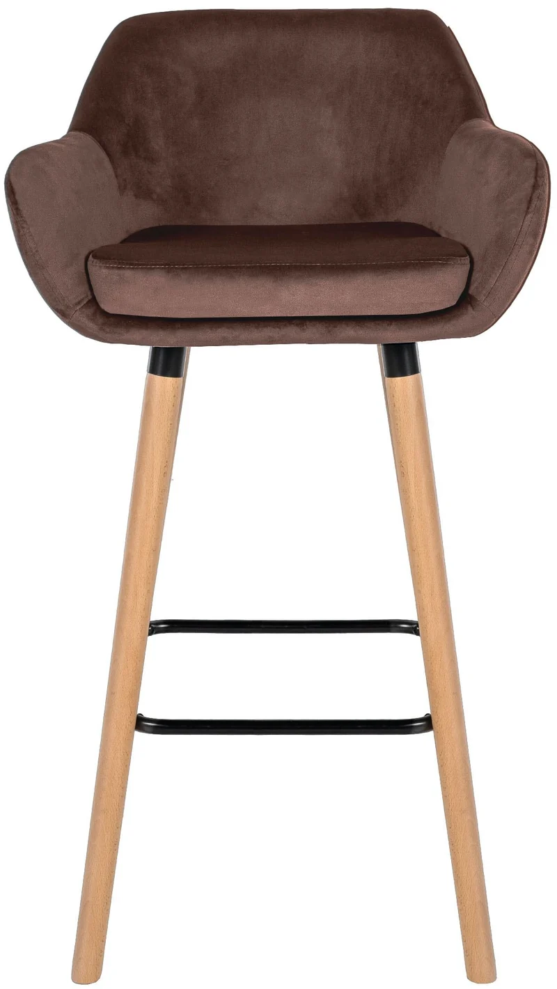 Tabouret de bar x1 design scandinave en velours marron cadre en bois repose-pieds en métal 10_0006213