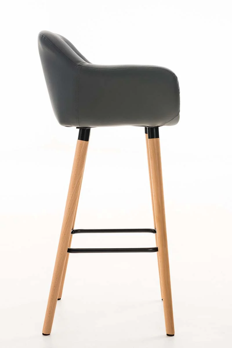 Tabouret de bar x1 design scandinave en PVC gris cadre en bois repose-pieds en métal 10_0006136