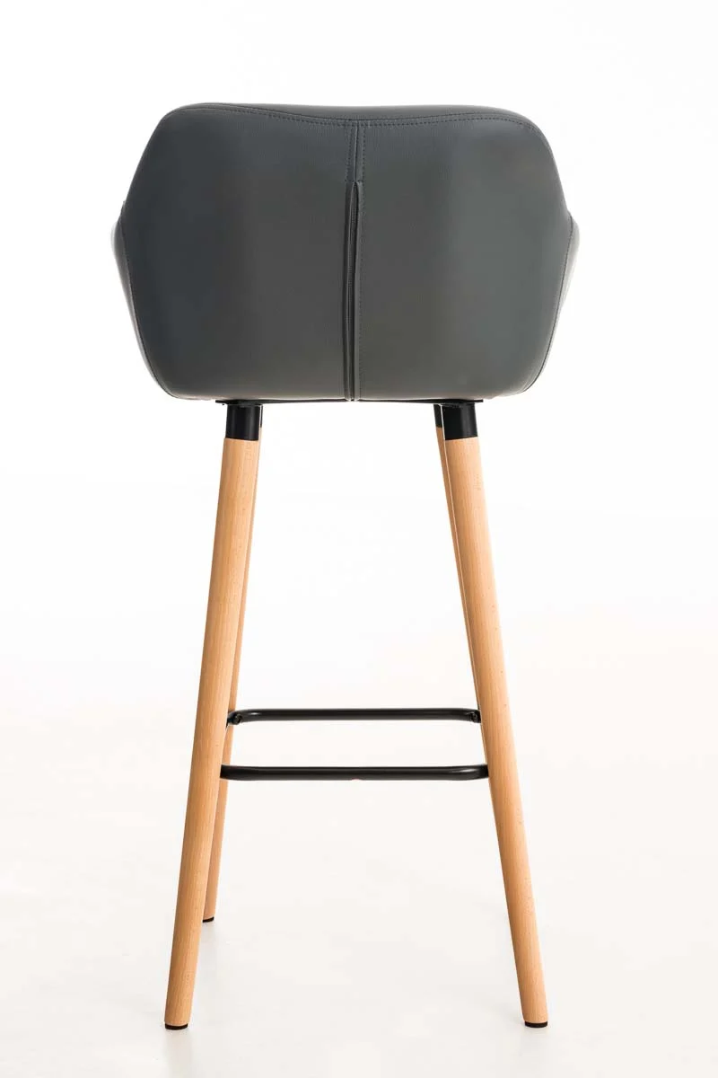 Tabouret de bar x1 design scandinave en PVC gris cadre en bois repose-pieds en métal 10_0006136