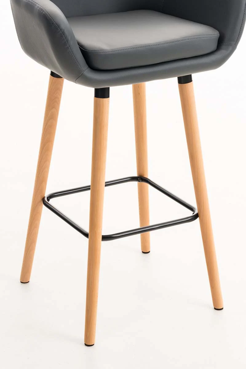 Tabouret de bar x1 design scandinave en PVC gris cadre en bois repose-pieds en métal 10_0006136