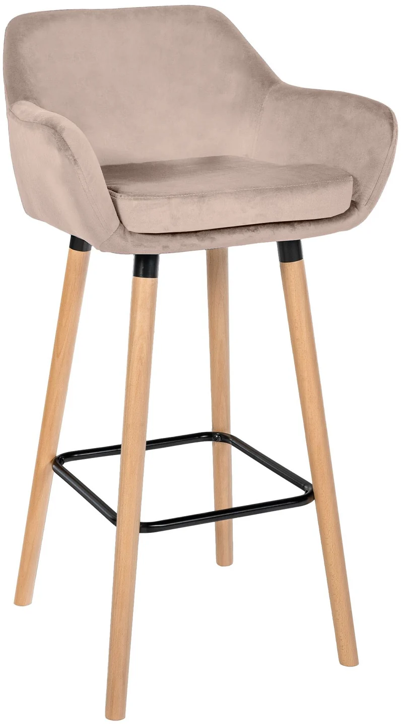 Tabouret de bar x1 design scandinave en velours gris clair cadre en bois repose-pieds en métal 10_0006075