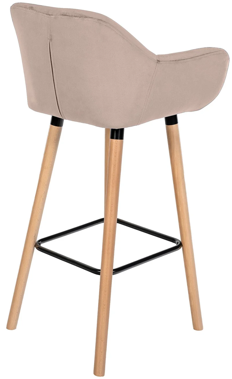 Tabouret de bar x1 design scandinave en velours gris clair cadre en bois repose-pieds en métal 10_0006075