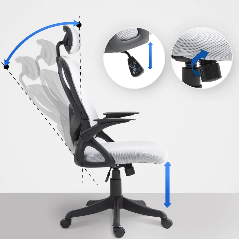 Fauteuil de bureau mécanisme de bascule soutien lombaire et appui-tête en tissu gris 10_0007106