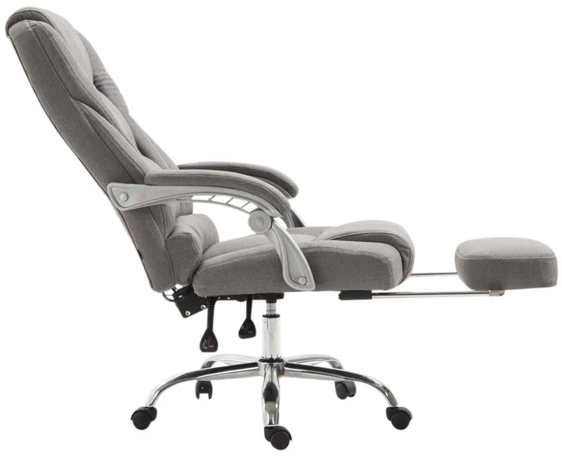 Fauteuil de bureau ergonomique avec repose-pieds extensible accoudoirs en tissu gris et métal 10_0007092
