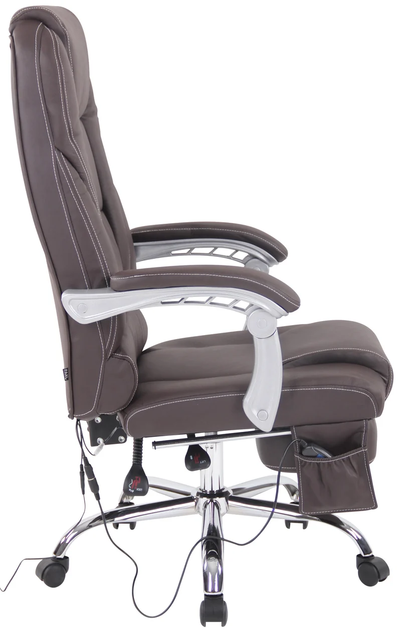Fauteuil de bureau ergonomique fonction massage avec repose-pieds extensible accoudoirs véritable cuir marron et métal 10_0006986