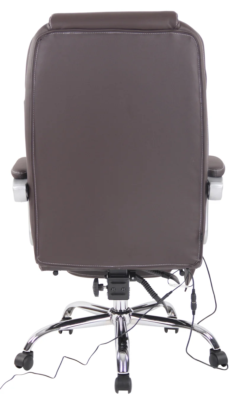 Fauteuil de bureau ergonomique fonction massage avec repose-pieds extensible accoudoirs véritable cuir marron et métal 10_0006986