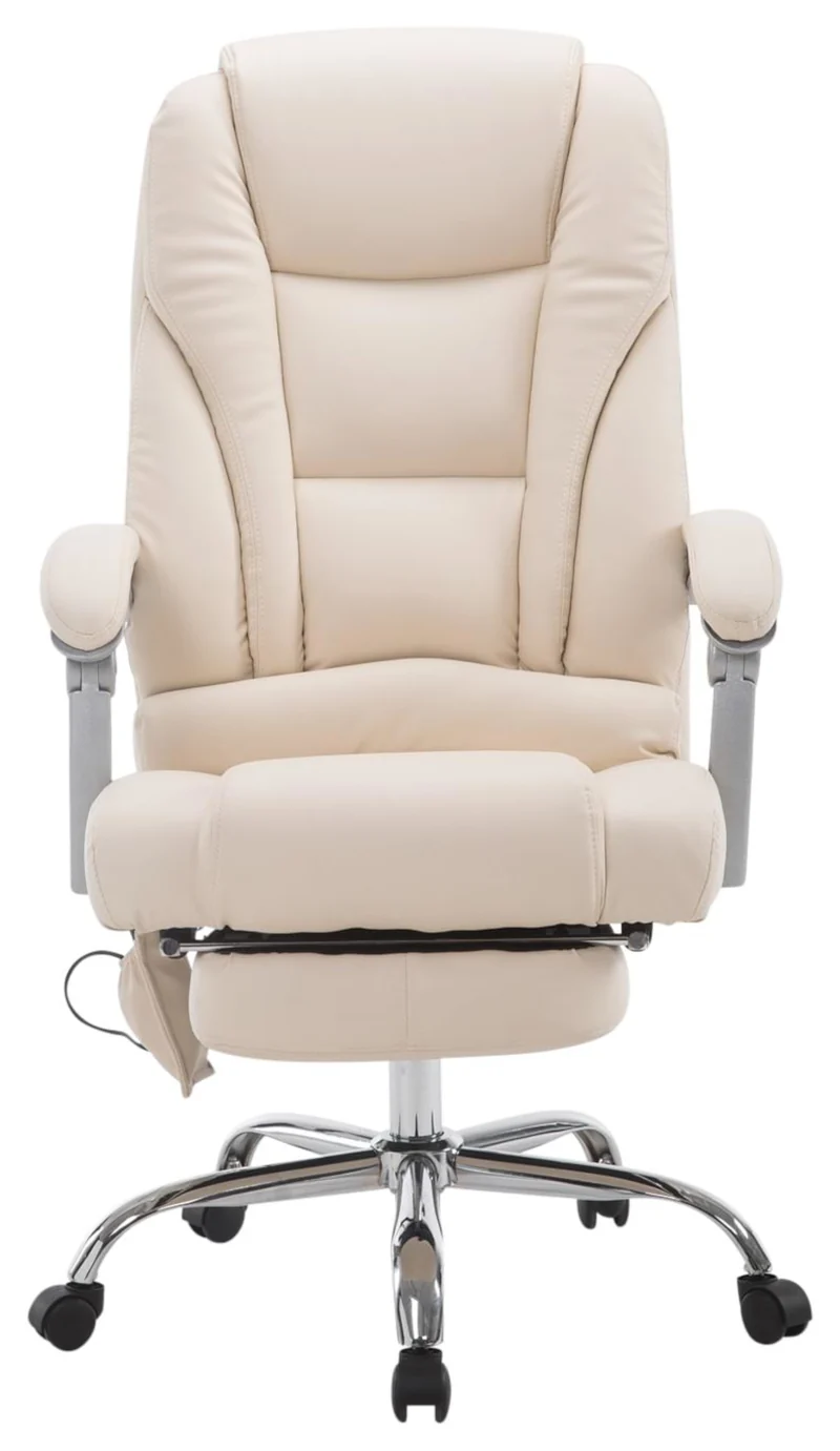Fauteuil de bureau ergonomique fonction massage avec repose-pieds extensible accoudoirs en PVC crème et métal 10_0006967