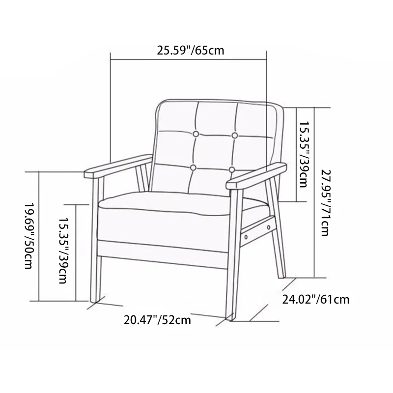Contemporary Luxury Square Tufted PU Leather Upholstered Pine Accent Chair Backrest Armrest For Living Room