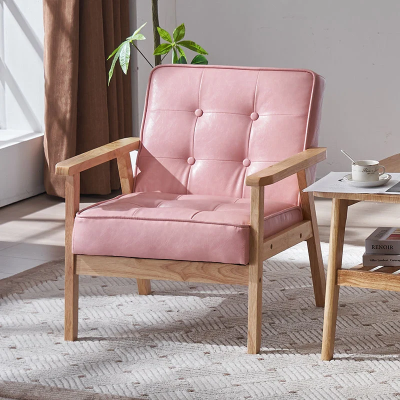 Contemporary Luxury Square Tufted PU Leather Upholstered Pine Accent Chair Backrest Armrest For Living Room