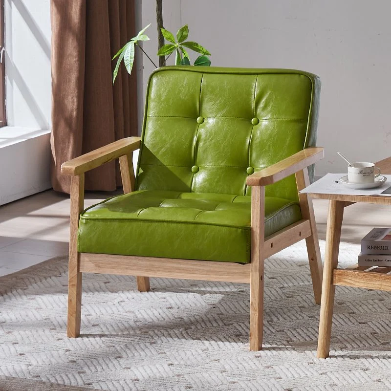 Contemporary Luxury Square Tufted PU Leather Upholstered Pine Accent Chair Backrest Armrest For Living Room