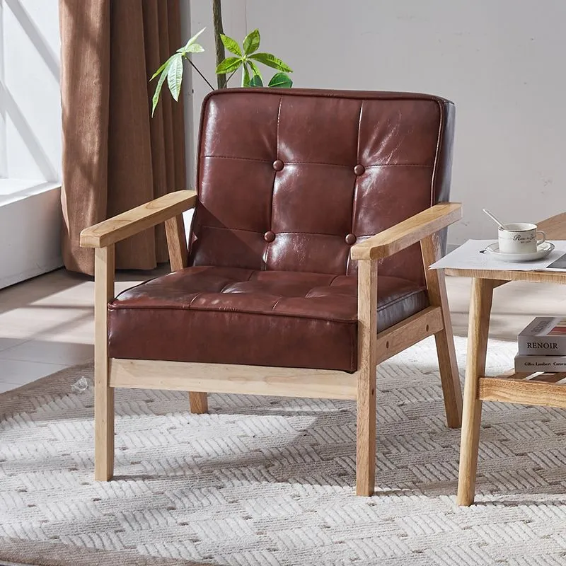 Contemporary Luxury Square Tufted PU Leather Upholstered Pine Accent Chair Backrest Armrest For Living Room