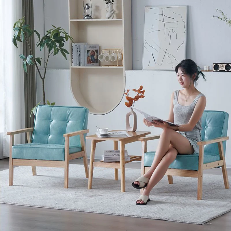 Contemporary Luxury Square Tufted PU Leather Upholstered Pine Accent Chair Backrest Armrest For Living Room