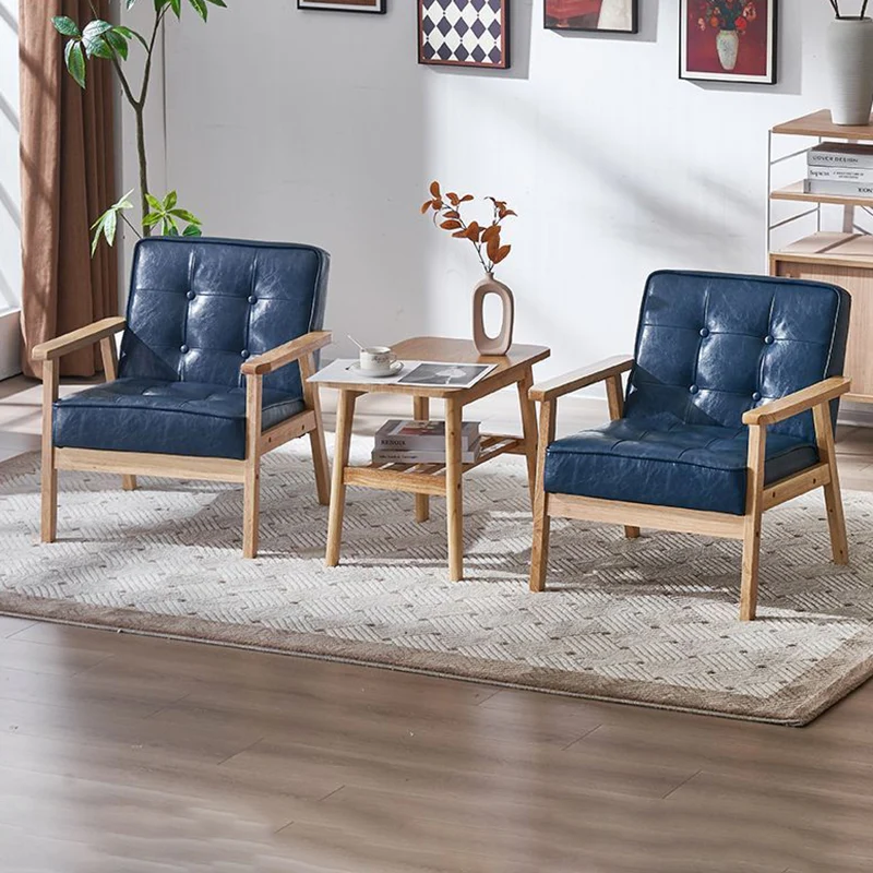 Contemporary Luxury Square Tufted PU Leather Upholstered Pine Accent Chair Backrest Armrest For Living Room