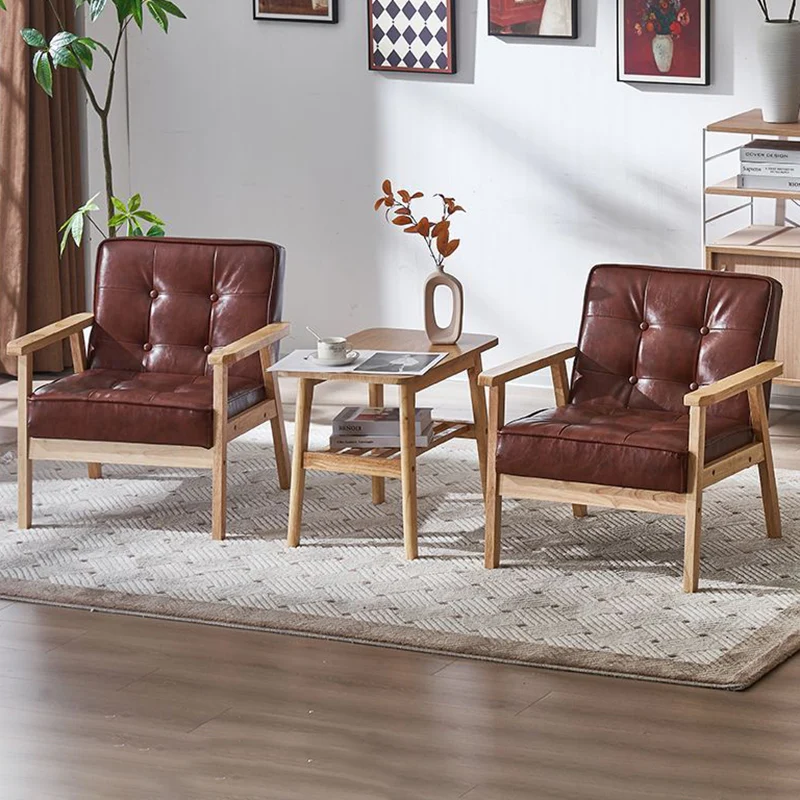 Contemporary Luxury Square Tufted PU Leather Upholstered Pine Accent Chair Backrest Armrest For Living Room