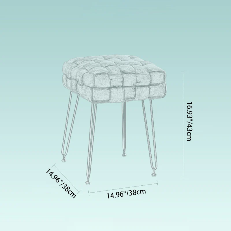 Contemporary Nordic Square Velvet Fabric Weaving Steel Footstool Backless Armless For Living Room