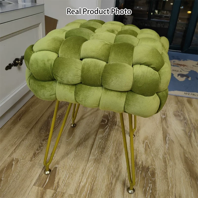 Contemporary Nordic Square Velvet Fabric Weaving Steel Footstool Backless Armless For Living Room