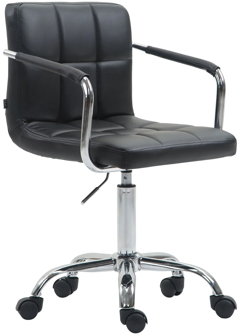 Chaise de bureau sur roulettes hauteur réglable en PVC noir et métal chromé 10_0002541