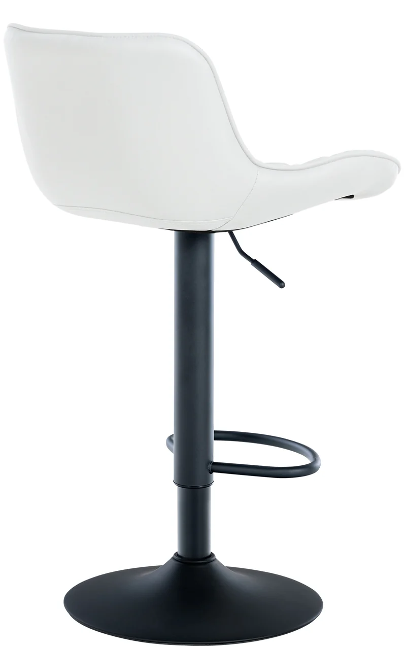 Tabouret de bar x1 assise avec coutures décoratives losange en PVC blanc et pieds en métal noir 10_0005224