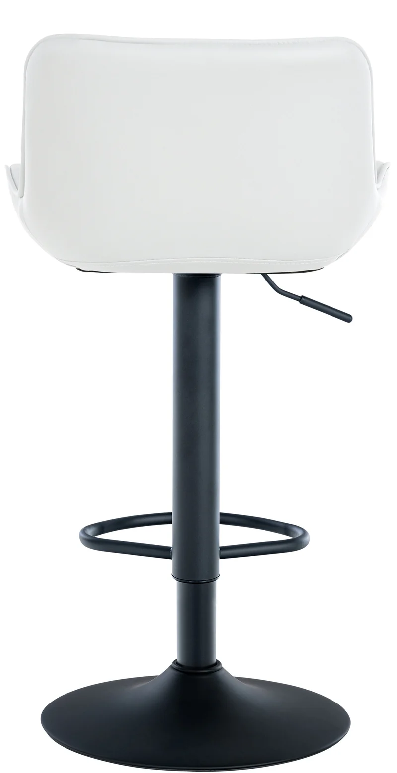 Tabouret de bar x1 assise avec coutures décoratives losange en PVC blanc et pieds en métal noir 10_0005224