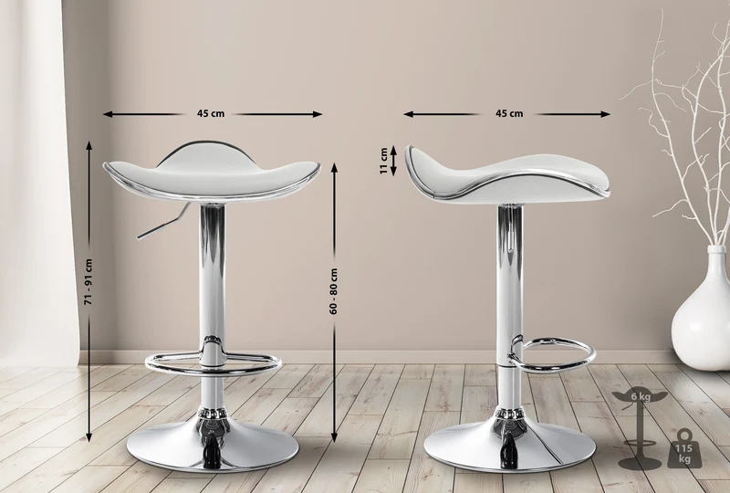 Tabouret de bar x1 assise ergonomique en PVC blanc pied en trompette en métal aspect chromé 10_0005377