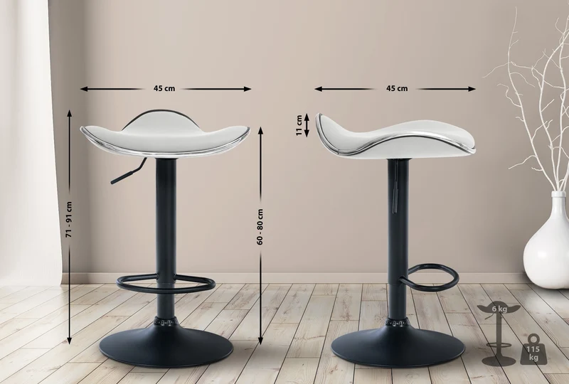 Tabouret de bar x1 assise ergonomique en PVC blanc pied en trompette en métal noir 10_0005384