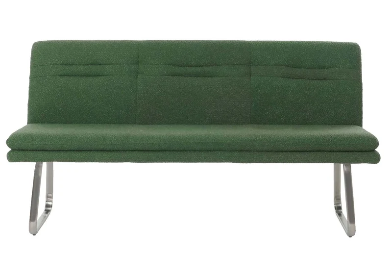 Banc de salle à manger banquette rembourrée avec dossier en tissu bouclé vert et acier inoxydable brossé 180 cm 04_0005855