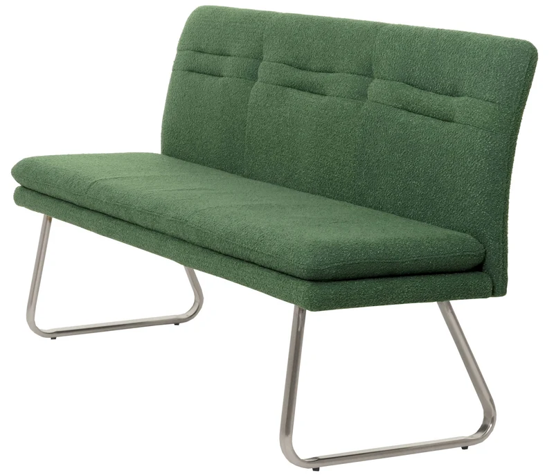 Banc de salle à manger banquette rembourrée avec dossier en tissu bouclé vert et acier inoxydable brossé 180 cm 04_0005855