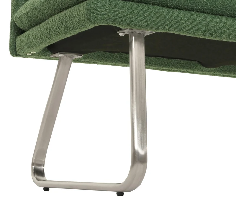 Banc de salle à manger banquette rembourrée avec dossier en tissu bouclé vert et acier inoxydable brossé 180 cm 04_0005855