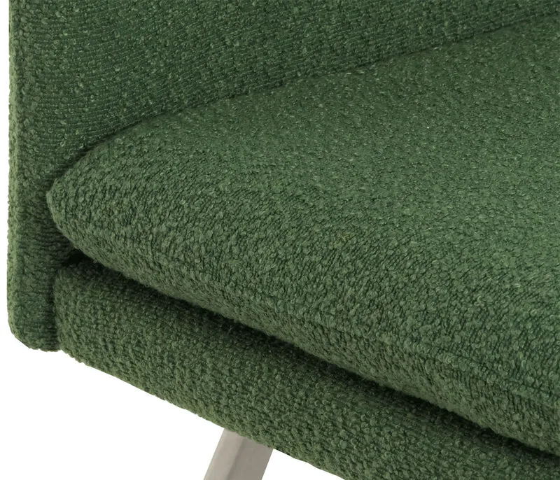 Banc de salle à manger banquette rembourrée avec dossier en tissu bouclé vert et acier inoxydable brossé 180 cm 04_0005855
