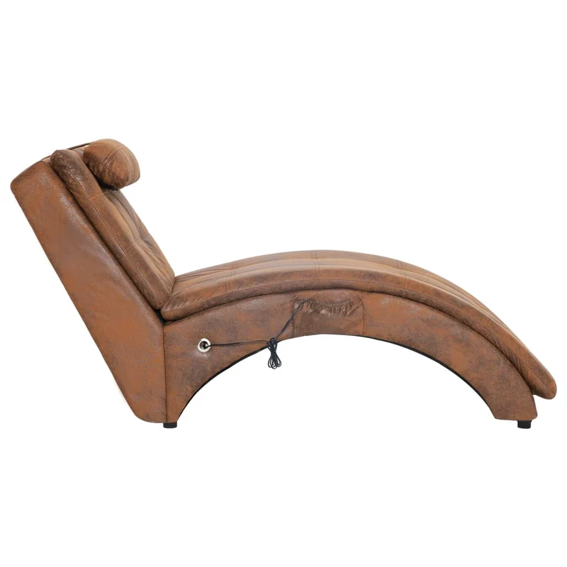 Méridienne chaise longue canapé pour intérieur fonction massage avec oreiller en PVC aspect daim brun DEC026138